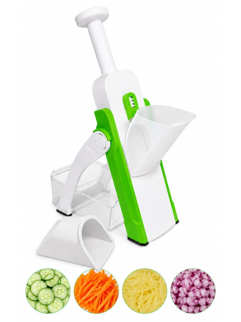 SAGEWARE Vegetable Chopper for Kitchen Use with Container | 5 Blade Manual Vegetable Cutter & Slicer | Push Chopper for Onion, Potato, Tomato, Carrot | Vegetable Cutter Tool for Kitchen