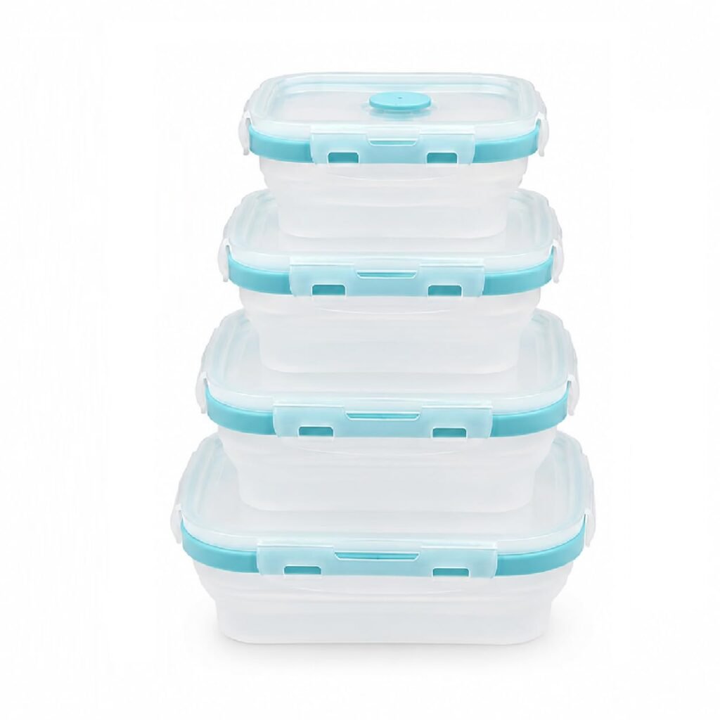 Sageware Silicone Lunch Box, Office Lunch Box, Leak Proof Lunch Box,Kids Lunch Box,Tiffin 4 Containers Lunch Box Blue(600ml, 800ml, 1200ml, 1600ml)