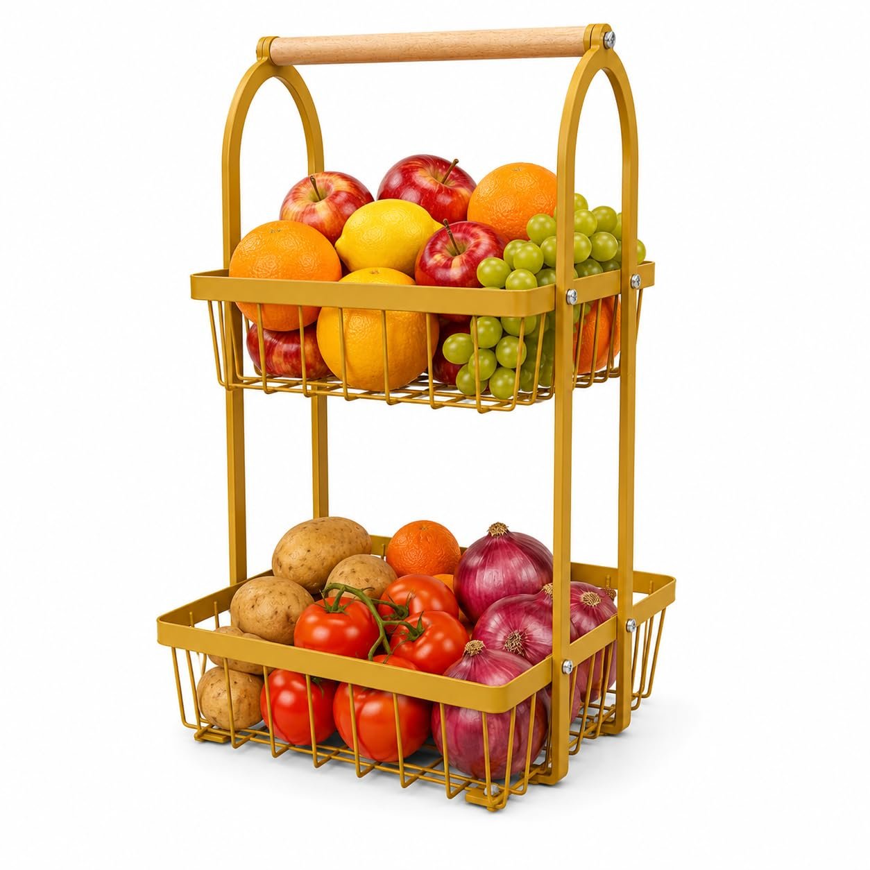Sageware 2-Tier Fruit Basket for Dining Table Basket Metal Organizer Rack (Black) Aluminium Fruit & Vegetable Basket (Black)