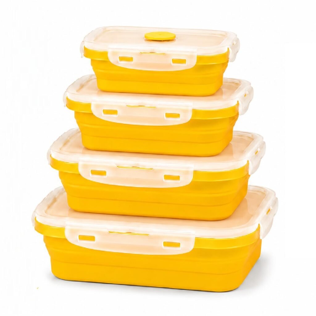 Sageware Silicone Lunch Box, Office Lunch Box, Lunch Box,Kids Lunch Box,Tiffin 4 Containers Lunch Box Rectangle Yellow(400ml, 600ml, 800ml, 1200ml)