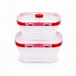 SAGEWARE Foldable Silicone Storage Containers with Lid | Kitchen & Refrigerator Food Storage Set of 2 (1200ML, 1600ML) (Red - Large)
