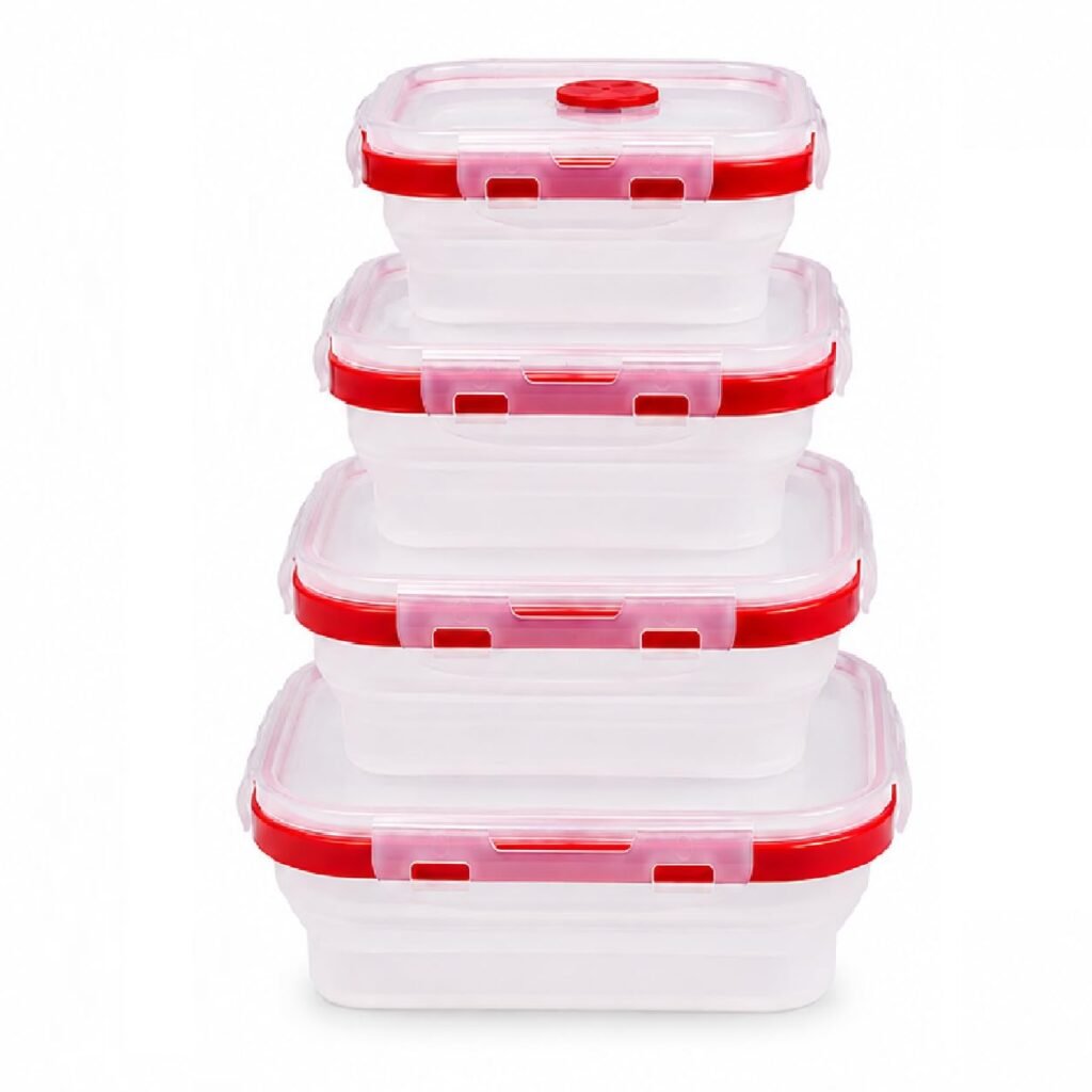 Sageware Silicone Lunch Box, Office Lunch Box, Leak Proof Lunch Box,Kids Lunch Box,Tiffin 4 Containers Lunch Box Red(600ml, 800ml, 1200ml, 1600ml)