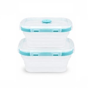 SAGEWARE Foldable Silicone Storage Containers with Lid | Kitchen & Refrigerator Food Storage Set of 2 (1200ML, 1600ML) (Blue - Large)