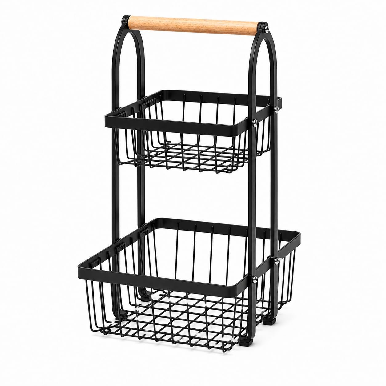 Sageware 2-Tier Fruit Basket for Dining Table Basket Metal Organizer Rack (Black) Aluminium Fruit & Vegetable Basket (Black) - Image 2