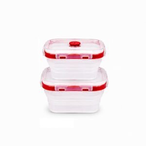 SAGEWARE Foldable Silicone Storage Containers with Lid | Kitchen & Refrigerator Food Storage Set of 2 (600ML, 800ML) (Red - Small)