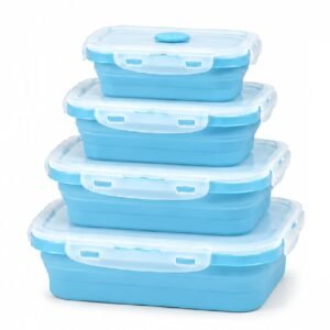 Sageware Silicone Lunch Box, Office Lunch Box, Lunch Box,Kids Lunch Box,Tiffin 4 Containers Lunch Box Rectangle Blue(400ml, 600ml, 800ml, 1200ml)
