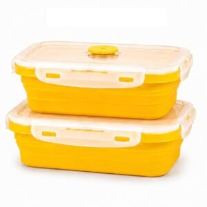 SAGEWARE Foldable Silicone Storage Containers with Lid | Kitchen & Refrigerator Food Storage Set of 2 (800ML, 1200ML) (Yellow- Large)
