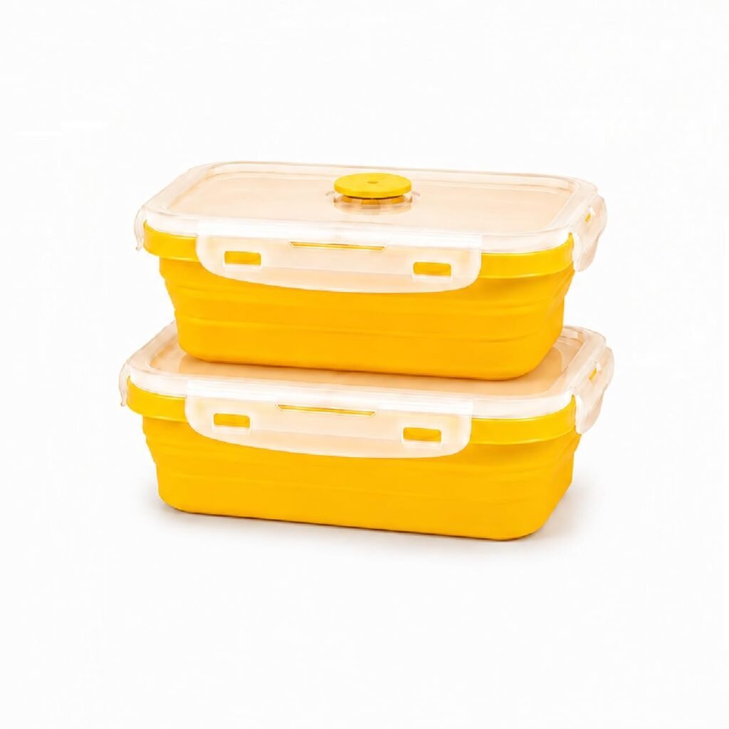 SAGEWARE Foldable Silicone Storage Containers with Lid | Kitchen & Refrigerator Food Storage Set of 2 (400ML, 600ML) (Yellow- Small)