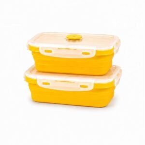SAGEWARE Foldable Silicone Storage Containers with Lid | Kitchen & Refrigerator Food Storage Set of 2 (400ML, 600ML) (Yellow- Small)