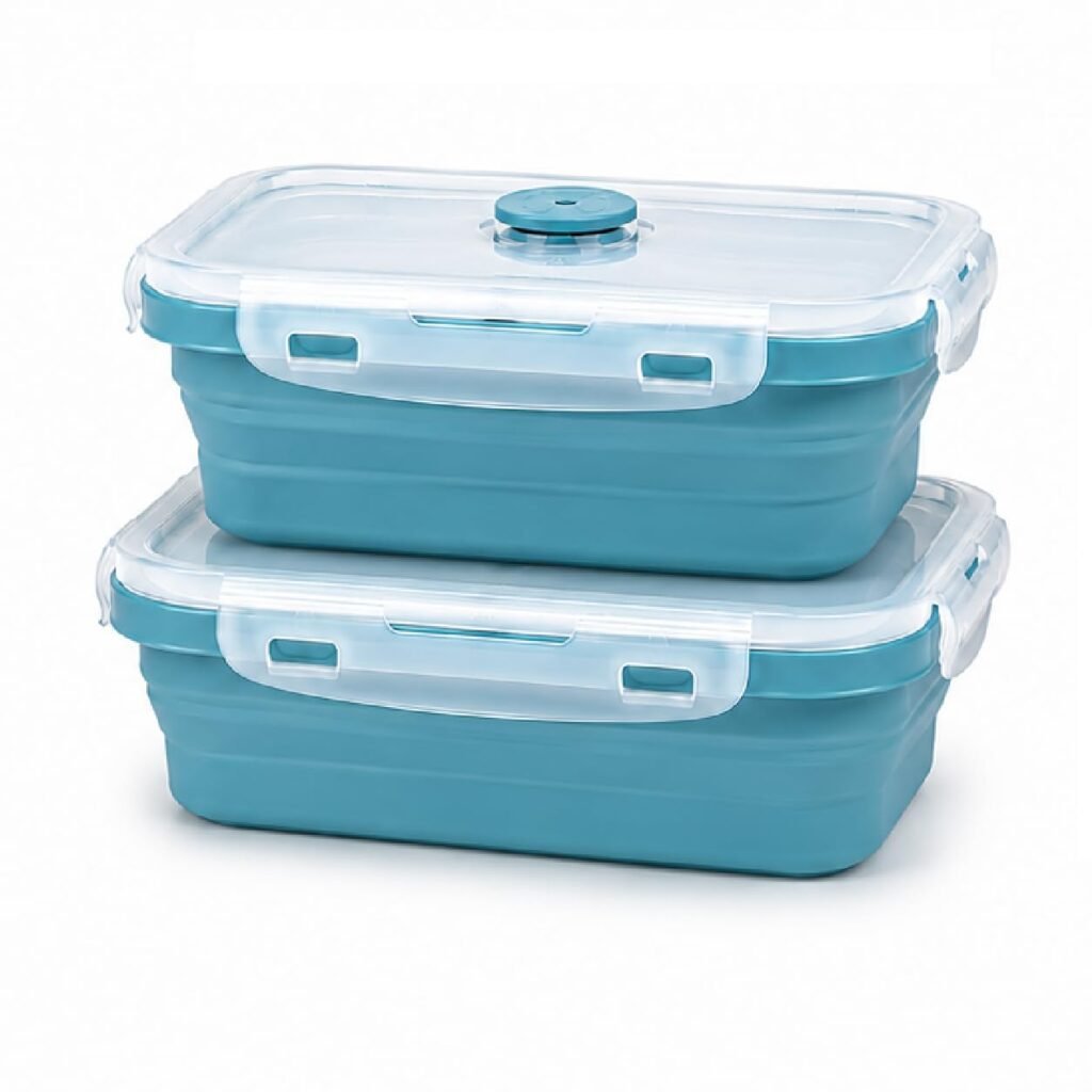 SAGEWARE Foldable Silicone Storage Containers with Lid | Kitchen & Refrigerator Food Storage Set of 2 (800ML, 1200ML) (Blue- Large)