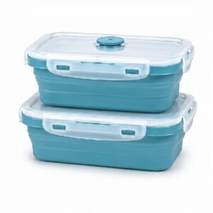 SAGEWARE Foldable Silicone Storage Containers with Lid | Kitchen & Refrigerator Food Storage Set of 2 (800ML, 1200ML) (Blue- Large)