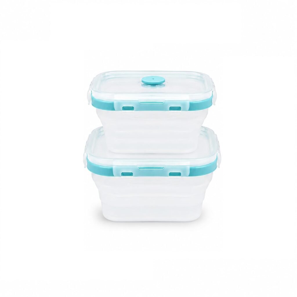 SAGEWARE Foldable Silicone Storage Containers with Lid | Kitchen & Refrigerator Food Storage Set of 2 (600ML, 800ML) (Blue  - Small)