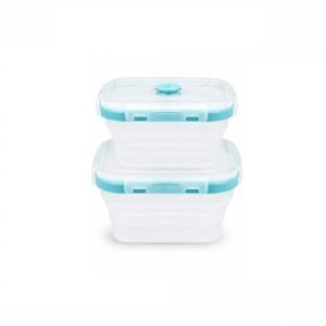 SAGEWARE Foldable Silicone Storage Containers with Lid | Kitchen & Refrigerator Food Storage Set of 2 (600ML, 800ML) (Blue  - Small)