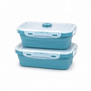 SAGEWARE Foldable Silicone Storage Containers with Lid | Kitchen & Refrigerator Food Storage Set of 2 (400ML-600ML) (Blue- Small)