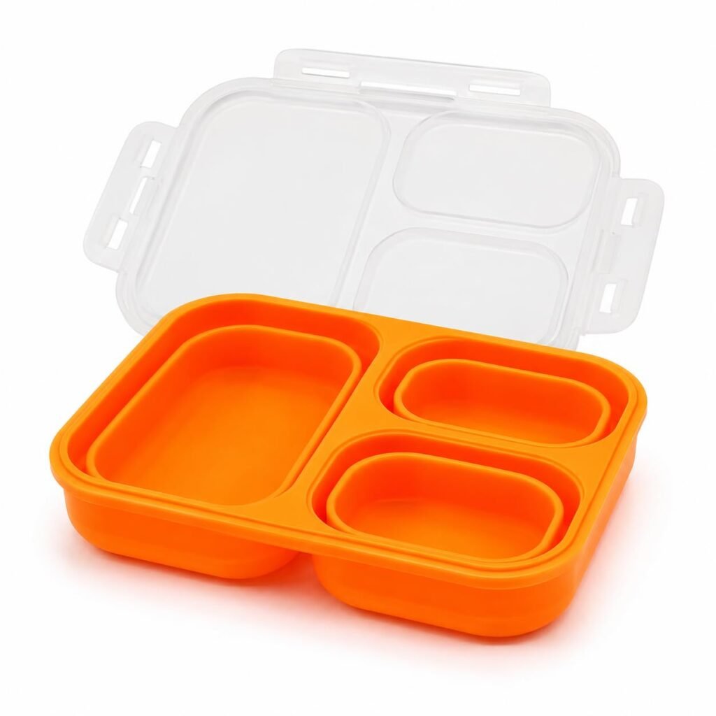 Sageware Silicone Lunch Box 3 Containers School Lunch Box/office Lunch Box (1500 ml) 3 Containers Silicone School Lunch Box (1500 ml, Microwave Safe)