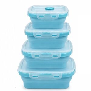 Sageware Silicone Lunch Box, Office Lunch Box, Lunch Box,Kids Lunch Box,Tiffin 4 Containers Lunch Box Square Blue(600ml, 800ml, 1200ml, 1600ml)
