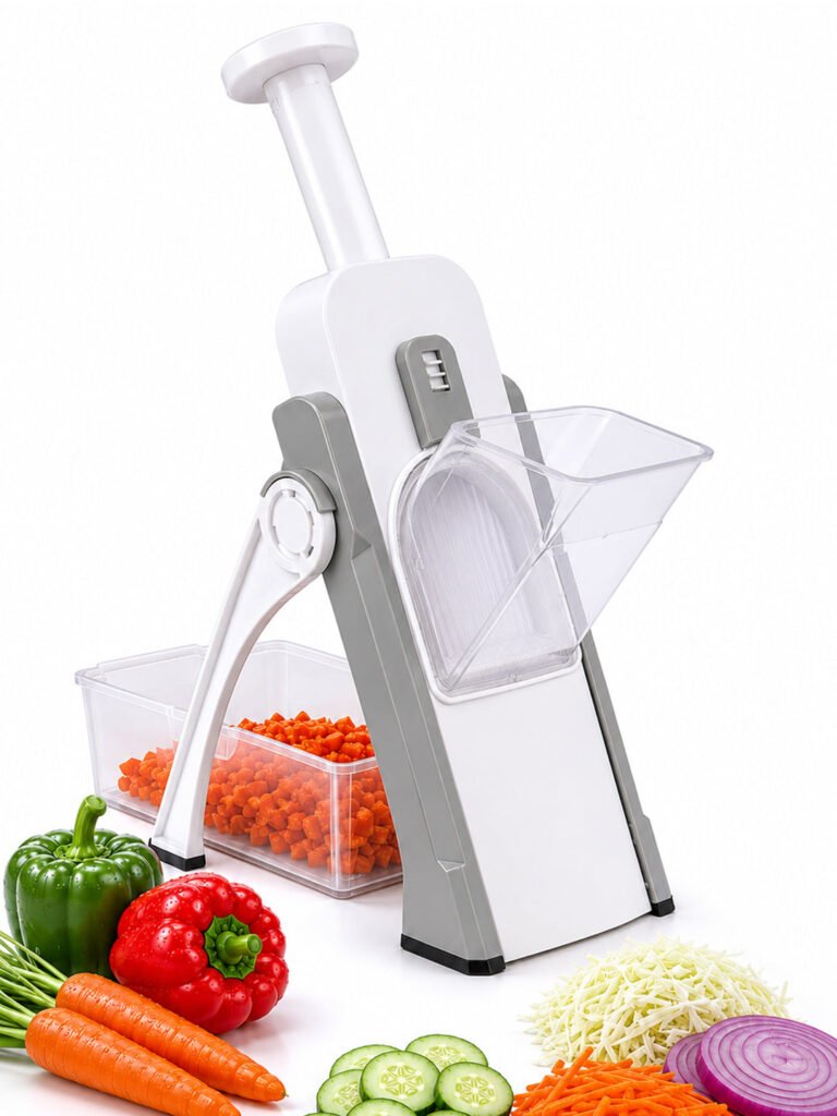SAGEWARE Vegetable Chopper for Kitchen Use with Container | 5 Blade Manual Vegetable Cutter & Slicer | Push Chopper for Onion, Potato, Tomato, Carrot | Vegetable Cutter Tool for Kitchen