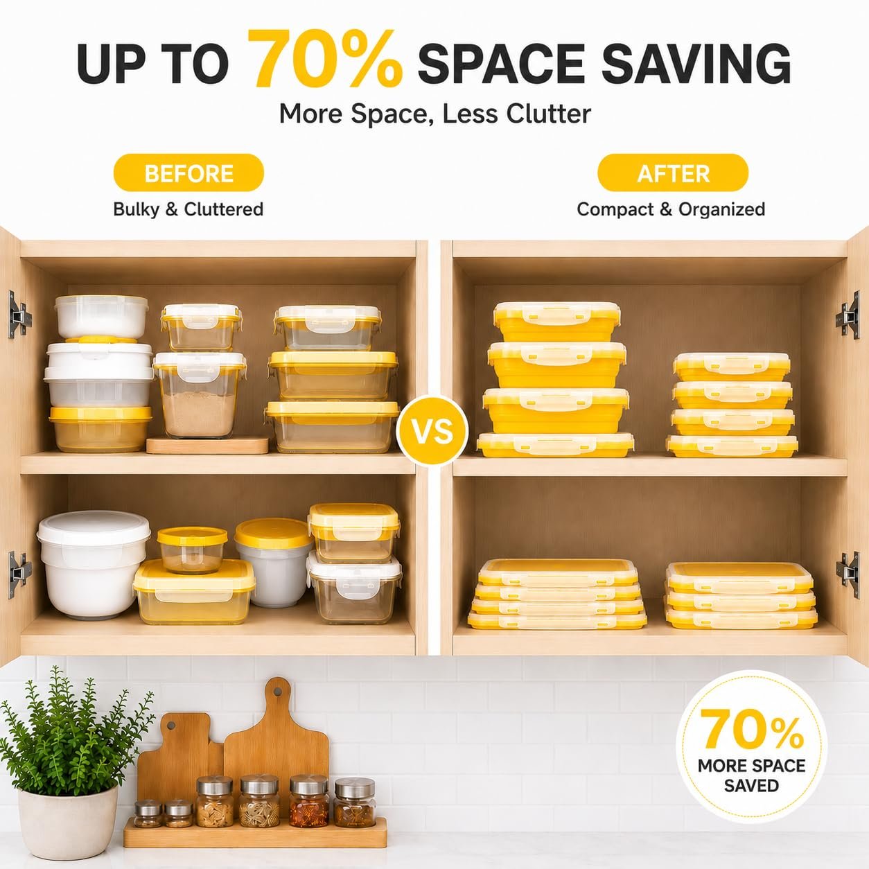 Sageware Silicone Lunch Box, Office Lunch Box, Lunch Box,Kids Lunch Box,Tiffin 4 Containers Lunch Box Rectangle Yellow(400ml, 600ml, 800ml, 1200ml) - Image 2