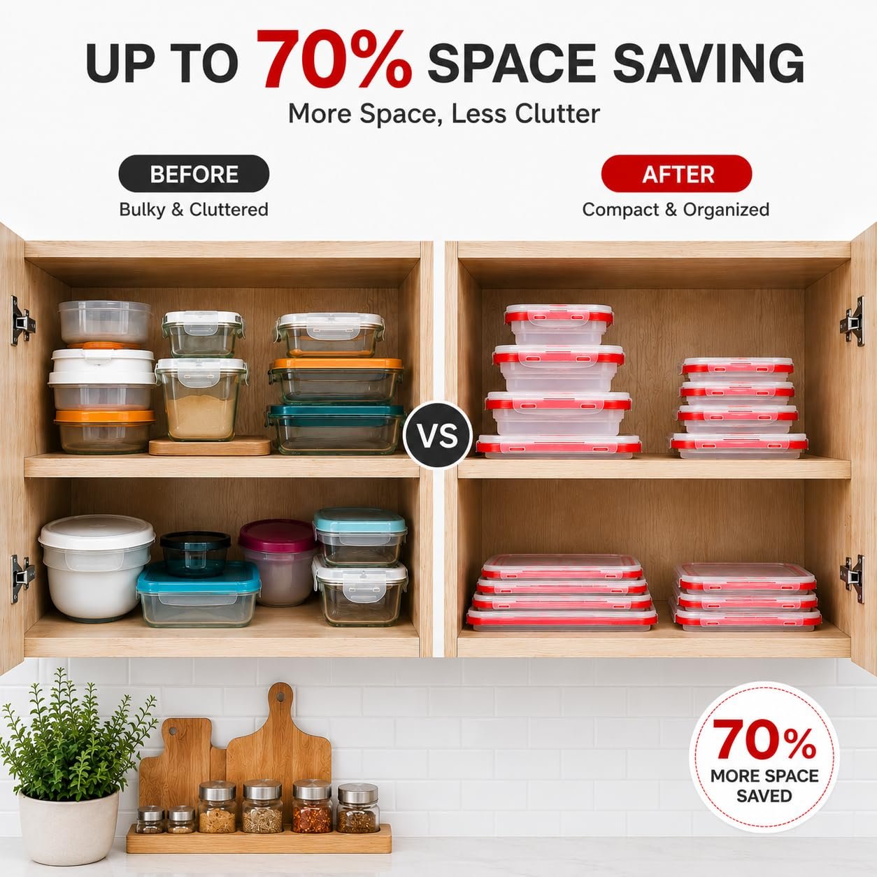 Sageware Silicone Lunch Box, Office Lunch Box, Leak Proof Lunch Box,Kids Lunch Box,Tiffin 4 Containers Lunch Box Red(600ml, 800ml, 1200ml, 1600ml) - Image 2