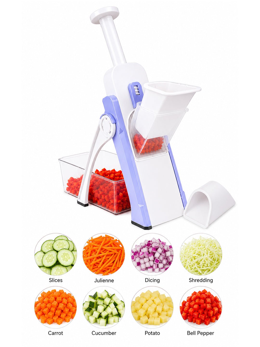 SAGEWARE Vegetable Chopper for Kitchen Use with Container | 5 Blade Manual Vegetable Cutter & Slicer | Push Chopper for Onion, Potato, Tomato, Carrot | Vegetable Cutter Tool for Kitchen - Image 2