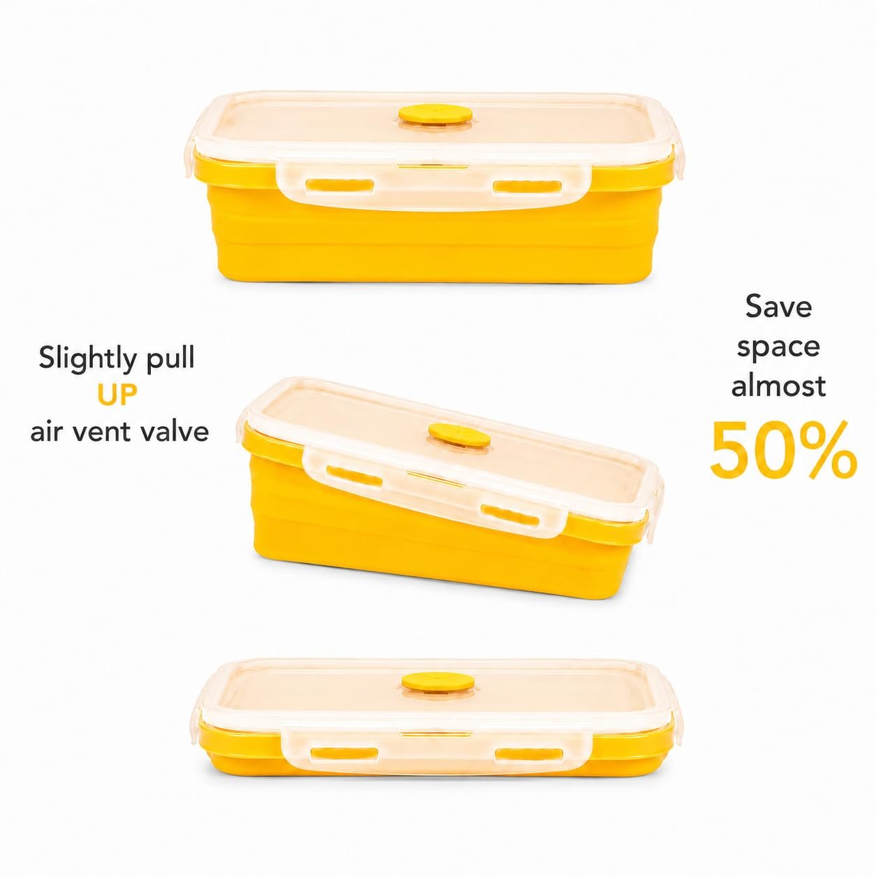 Sageware Silicone Lunch Box, Office Lunch Box, Lunch Box,Kids Lunch Box,Tiffin 4 Containers Lunch Box Rectangle Yellow(400ml, 600ml, 800ml, 1200ml) - Image 4