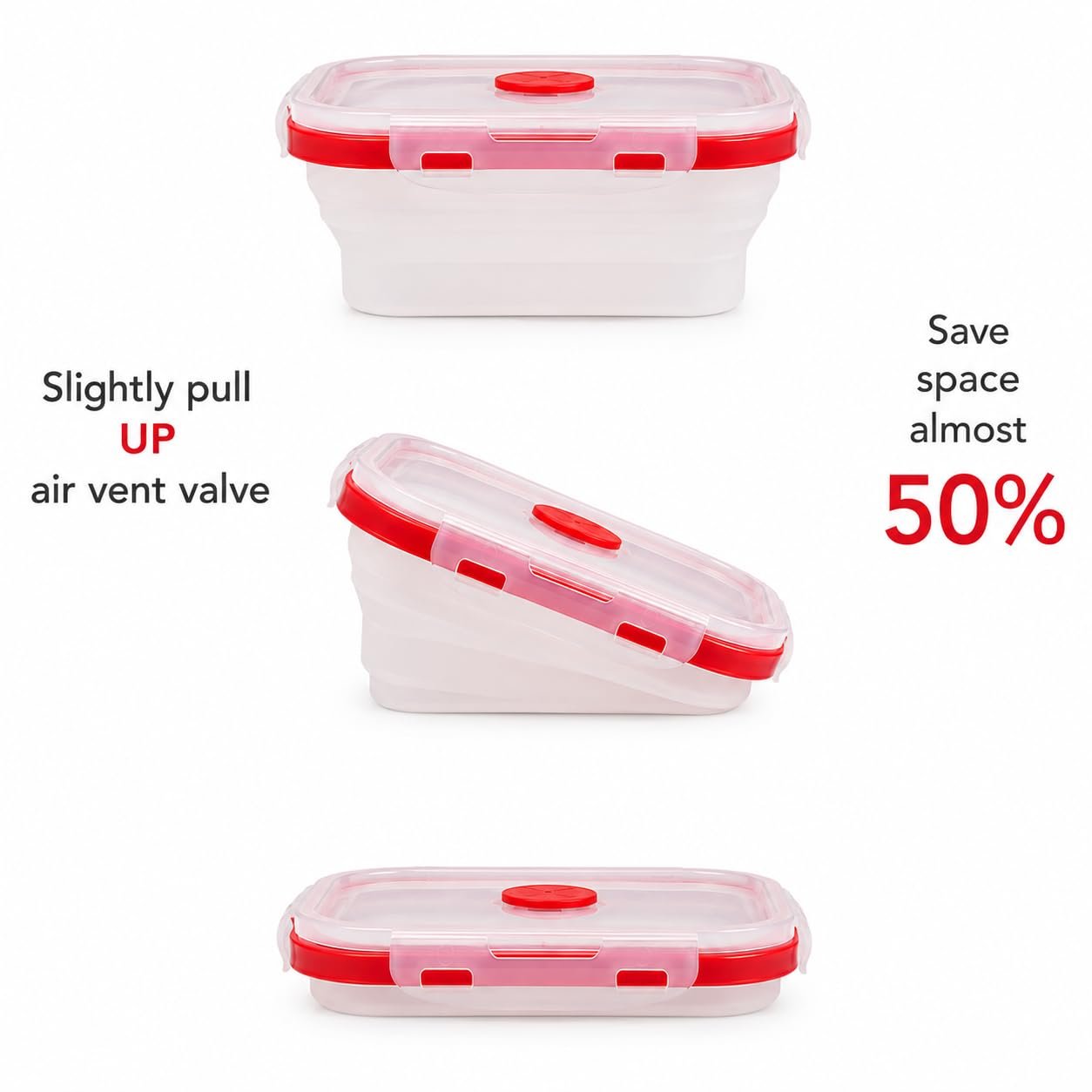 Sageware Silicone Lunch Box, Office Lunch Box, Leak Proof Lunch Box,Kids Lunch Box,Tiffin 4 Containers Lunch Box Red(600ml, 800ml, 1200ml, 1600ml) - Image 4