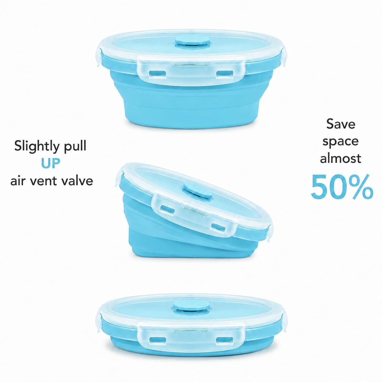 Sageware Silicone Lunch Box, Office Lunch Box, Lunch Box,Kids Lunch Box,Tiffin 4 Containers Lunch Box Round Blue(400ml, 600ml, 800ml, 1200ml) - Image 4