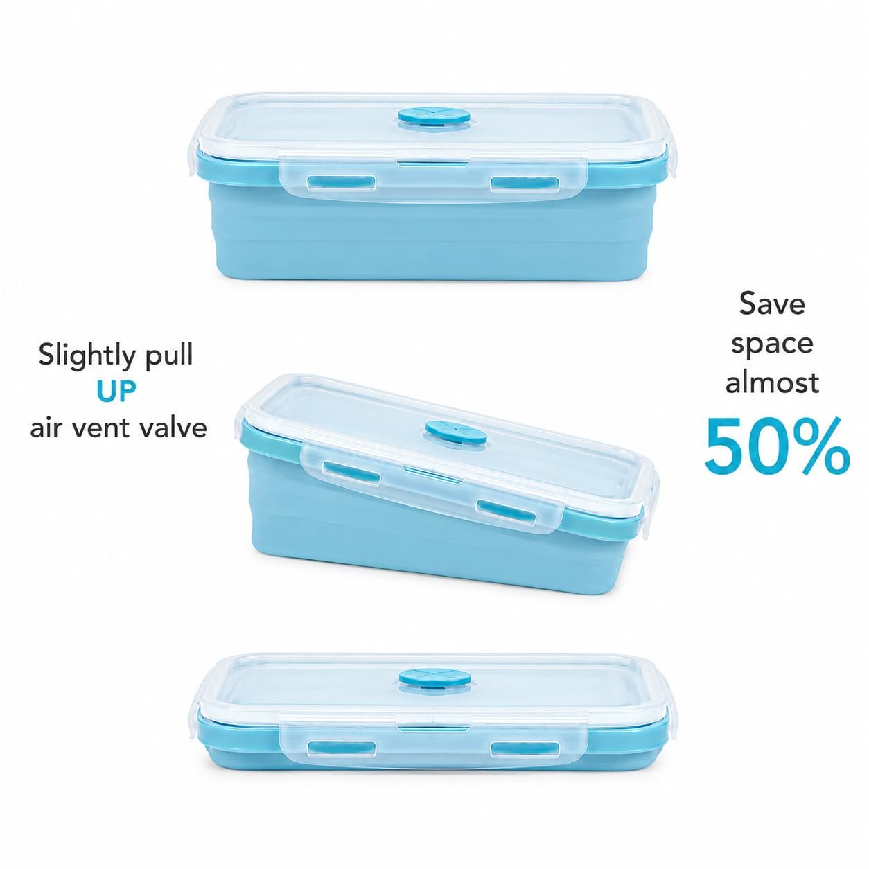 Sageware Silicone Lunch Box, Office Lunch Box, Lunch Box,Kids Lunch Box,Tiffin 4 Containers Lunch Box Rectangle Blue(400ml, 600ml, 800ml, 1200ml) - Image 4