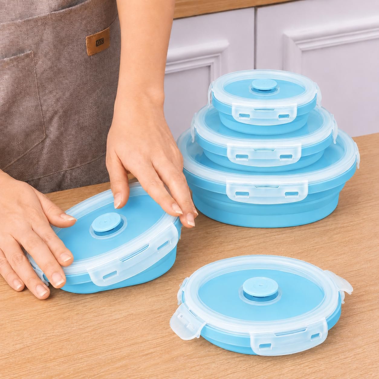 Sageware Silicone Lunch Box, Office Lunch Box, Lunch Box,Kids Lunch Box,Tiffin 4 Containers Lunch Box Round Blue(400ml, 600ml, 800ml, 1200ml) - Image 5