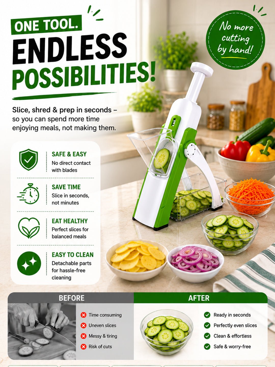 SAGEWARE Vegetable Chopper for Kitchen Use with Container | 5 Blade Manual Vegetable Cutter & Slicer | Push Chopper for Onion, Potato, Tomato, Carrot | Vegetable Cutter Tool for Kitchen - Image 4