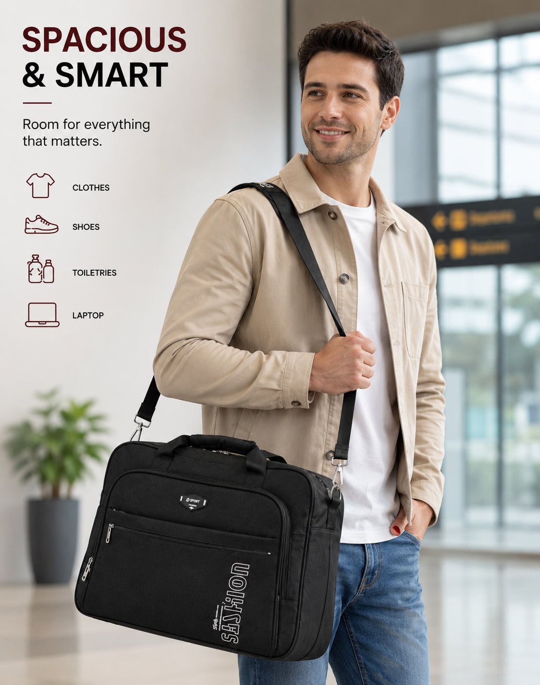 Travel Duffel Bag with Multiple Compartments | Lightweight Waterproof Gym & Overnight Carry Bag - Image 3