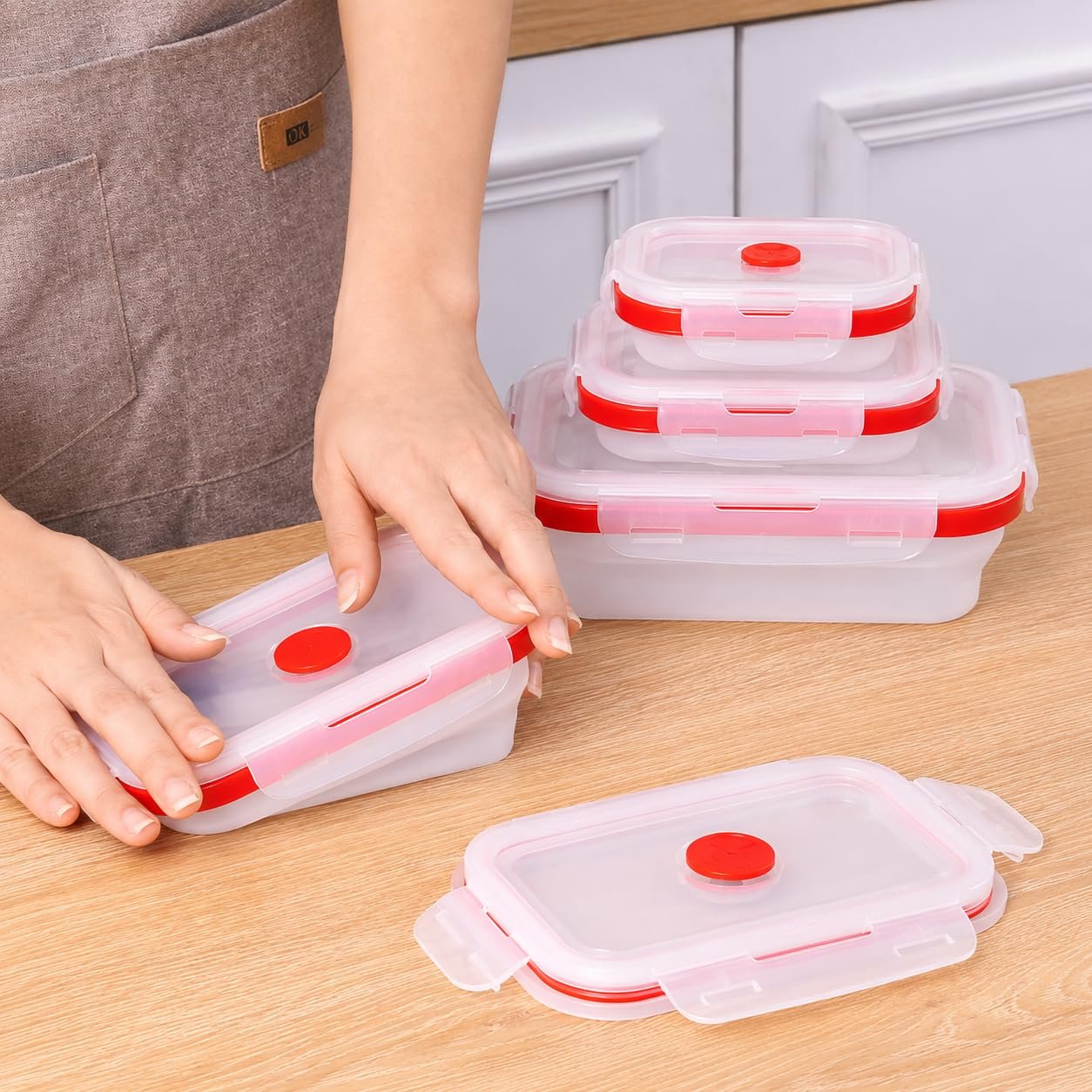 Sageware Silicone Lunch Box, Office Lunch Box, Leak Proof Lunch Box,Kids Lunch Box,Tiffin 4 Containers Lunch Box Red(600ml, 800ml, 1200ml, 1600ml) - Image 7