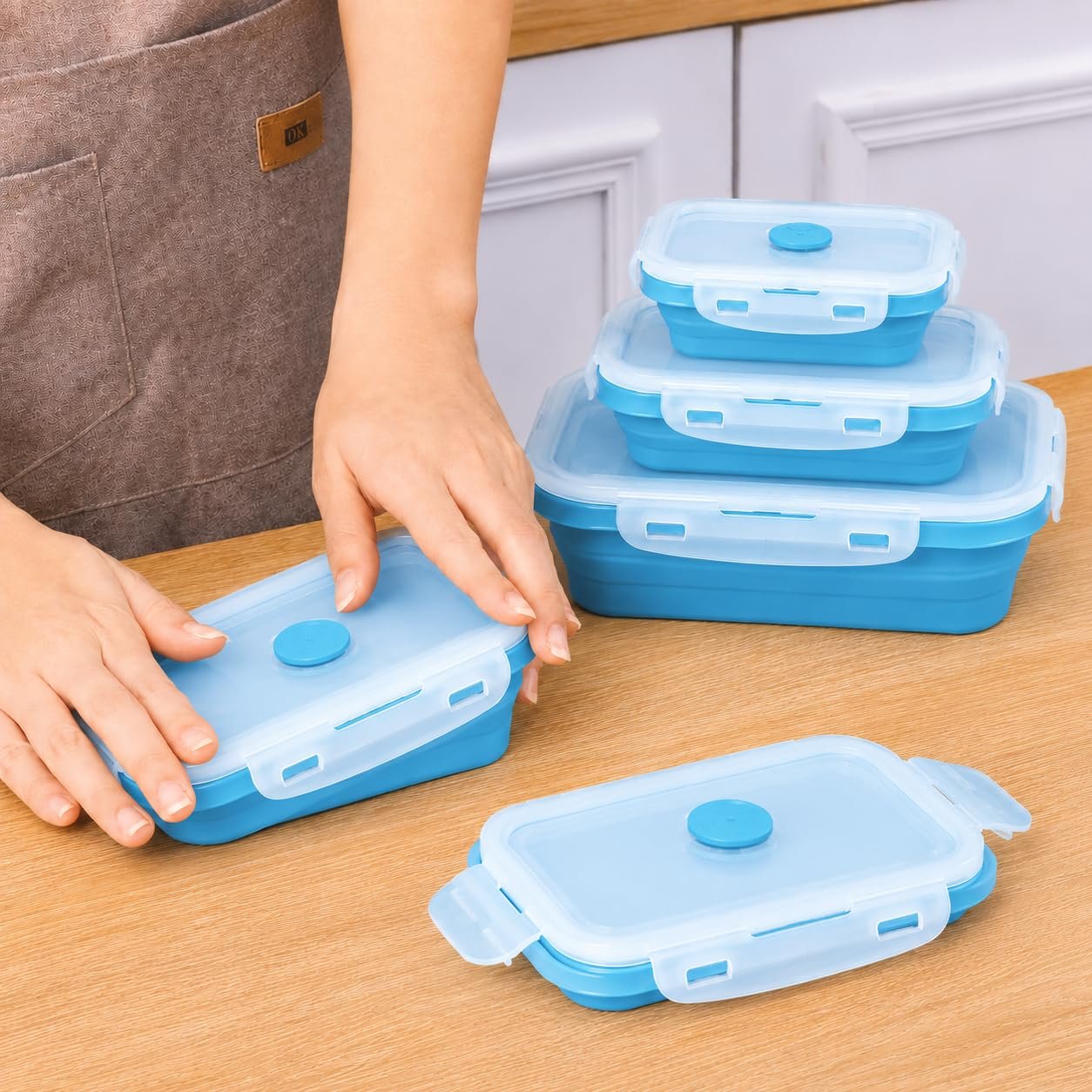 Sageware Silicone Lunch Box, Office Lunch Box, Lunch Box,Kids Lunch Box,Tiffin 4 Containers Lunch Box Rectangle Blue(400ml, 600ml, 800ml, 1200ml) - Image 7