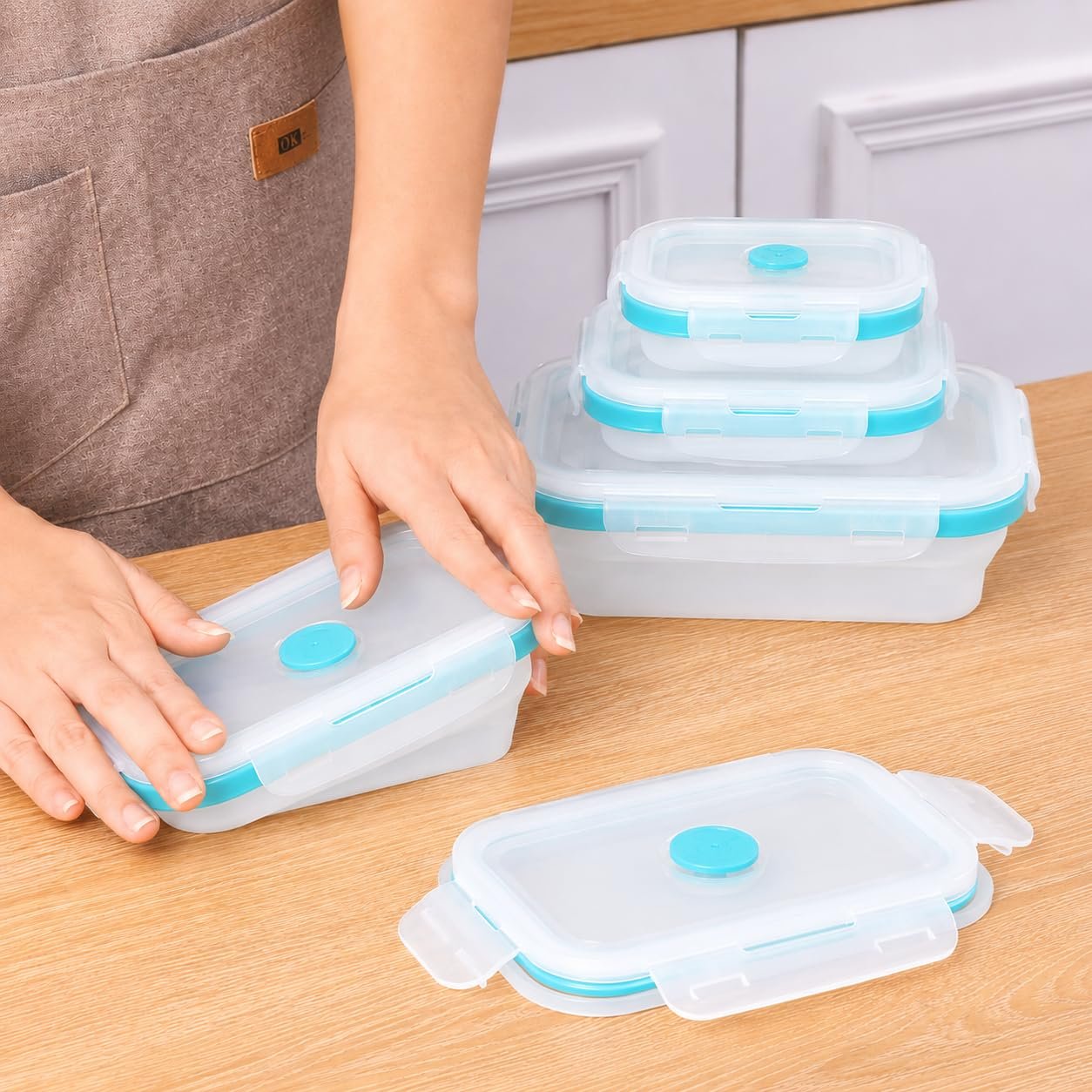 Sageware Silicone Lunch Box, Office Lunch Box, Leak Proof Lunch Box,Kids Lunch Box,Tiffin 4 Containers Lunch Box Blue(600ml, 800ml, 1200ml, 1600ml) - Image 7