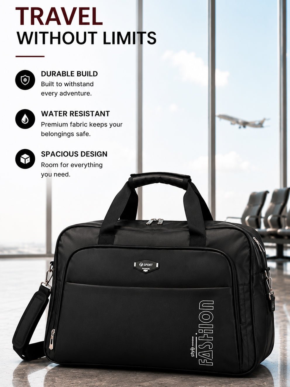 Travel Duffel Bag with Multiple Compartments | Lightweight Waterproof Gym & Overnight Carry Bag - Image 5