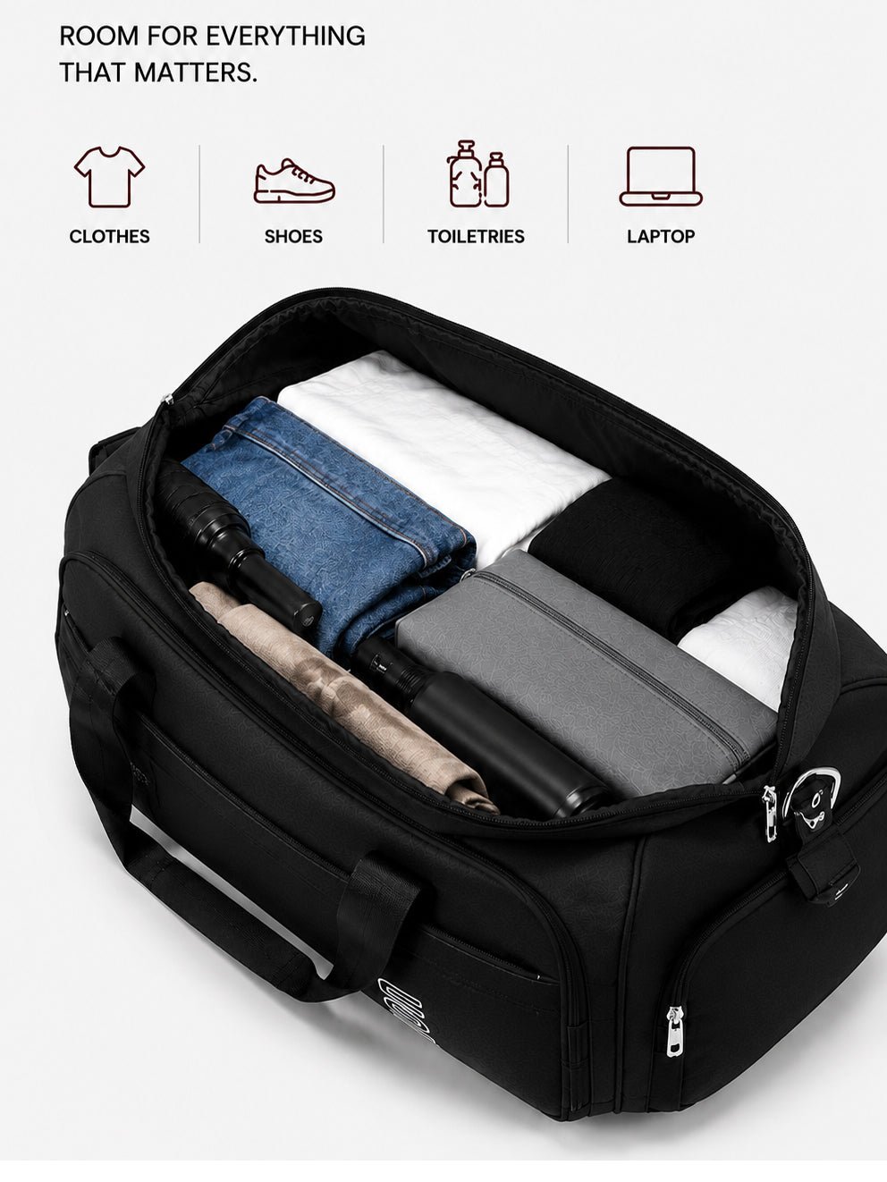 Travel Duffel Bag with Multiple Compartments | Lightweight Waterproof Gym & Overnight Carry Bag - Image 6