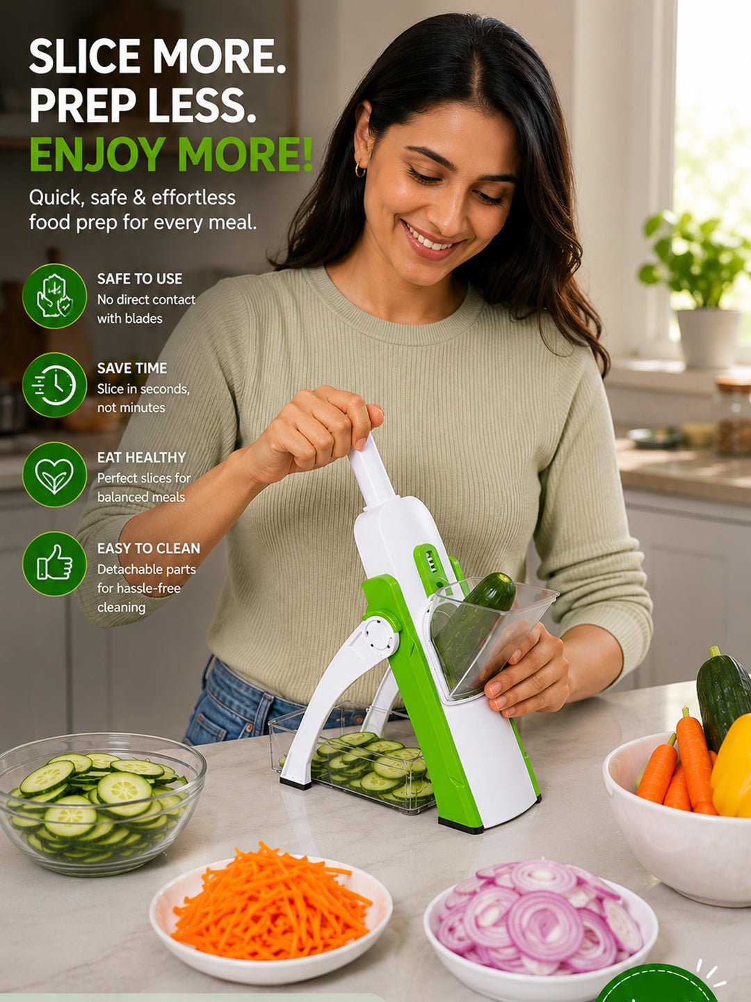 SAGEWARE Vegetable Chopper for Kitchen Use with Container | 5 Blade Manual Vegetable Cutter & Slicer | Push Chopper for Onion, Potato, Tomato, Carrot | Vegetable Cutter Tool for Kitchen - Image 2