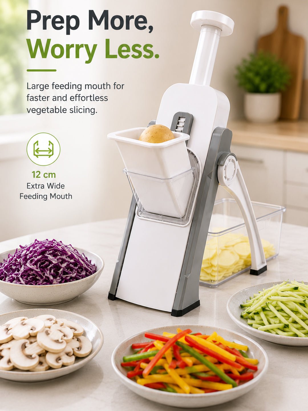 SAGEWARE Vegetable Chopper for Kitchen Use with Container | 5 Blade Manual Vegetable Cutter & Slicer | Push Chopper for Onion, Potato, Tomato, Carrot | Vegetable Cutter Tool for Kitchen - Image 2