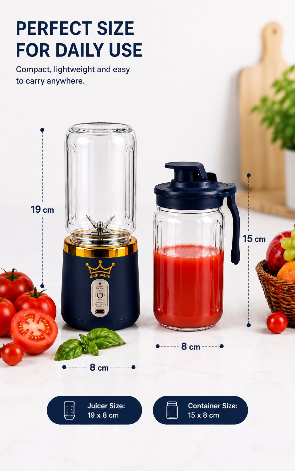 USB Rechargeable Personal Blender Bottle | Portable Mixer Grinder for Smoothies, Juices & Protein Shakes - Image 3