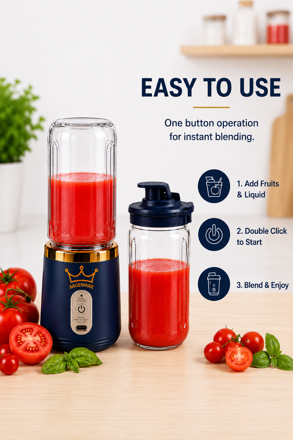 USB Rechargeable Personal Blender Bottle | Portable Mixer Grinder for Smoothies, Juices & Protein Shakes - Image 8