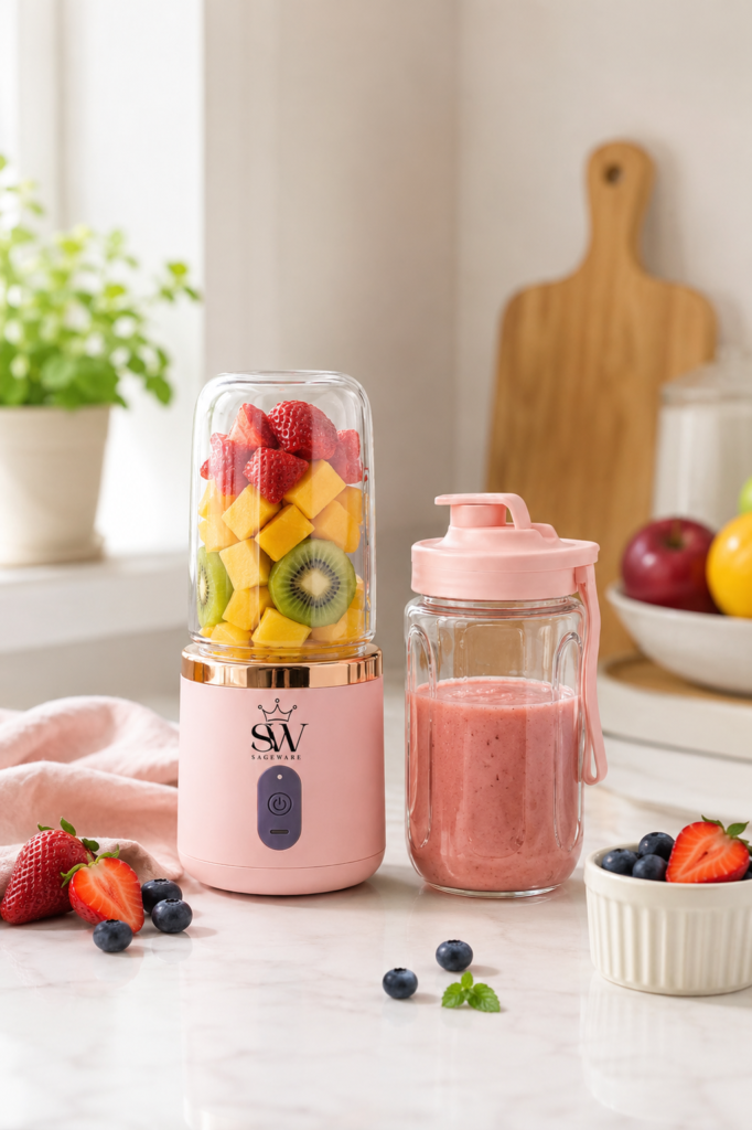 Portable USB Rechargeable Blender Bottle for Smoothies & Juices | Mini Mixer Grinder with Travel Bottle | Fruit Juicer for Gym, Office & Travel |