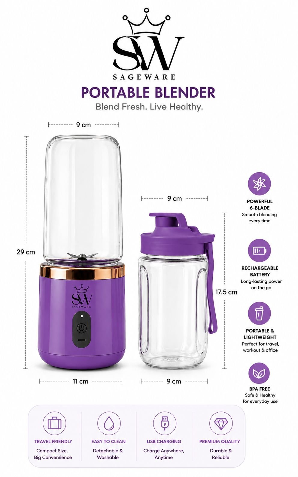 Portable Fruit Juicer Blender Bottle | Mini Smoothie Maker with USB Charging for Home, Gym & Travel - Image 3
