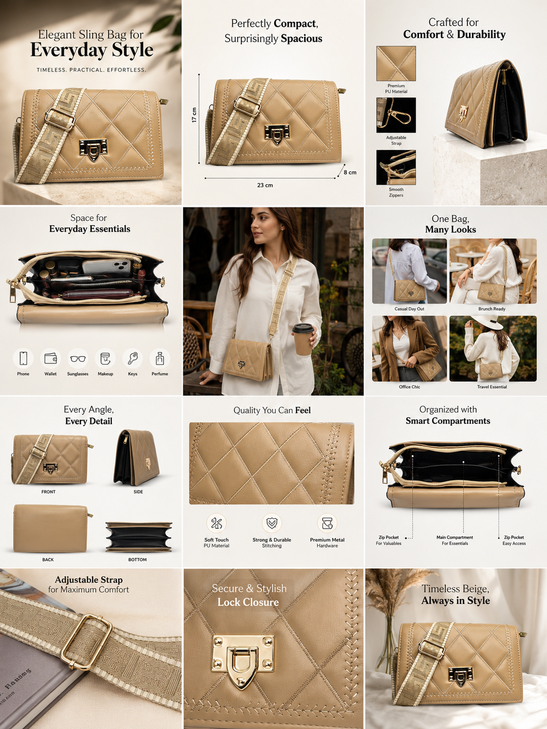 Designer Quilted Sling Bag for Women | Elegant Side Purse with Chain Strap - Image 2