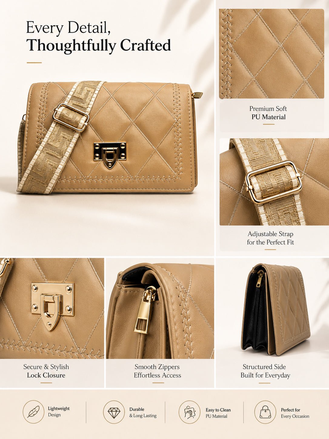 Designer Quilted Sling Bag for Women | Elegant Side Purse with Chain Strap - Image 6