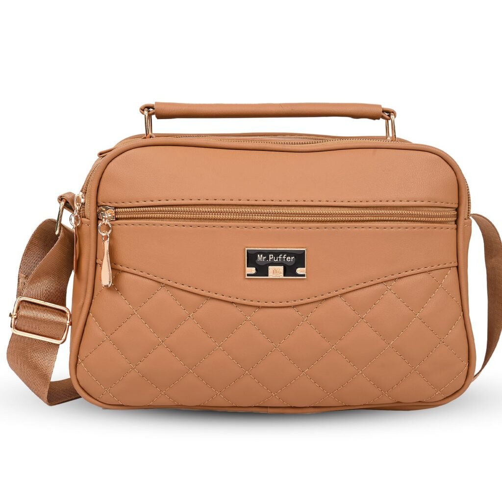 SAGEWARE Quilted Multi-Pocket Sling Bag for Women – Brown