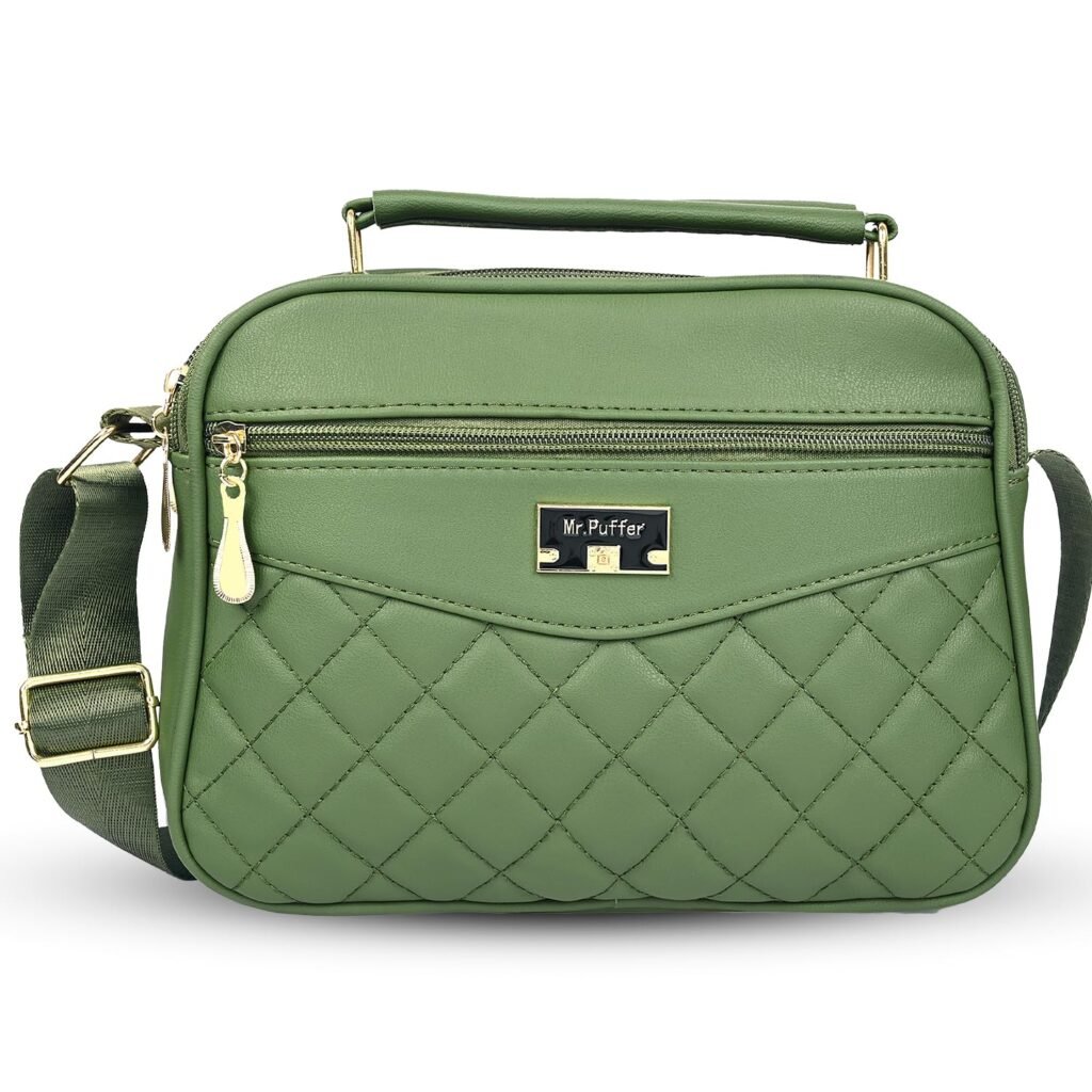 SAGEWARE Quilted Multi-Pocket Sling Bag for Women – Olive Green