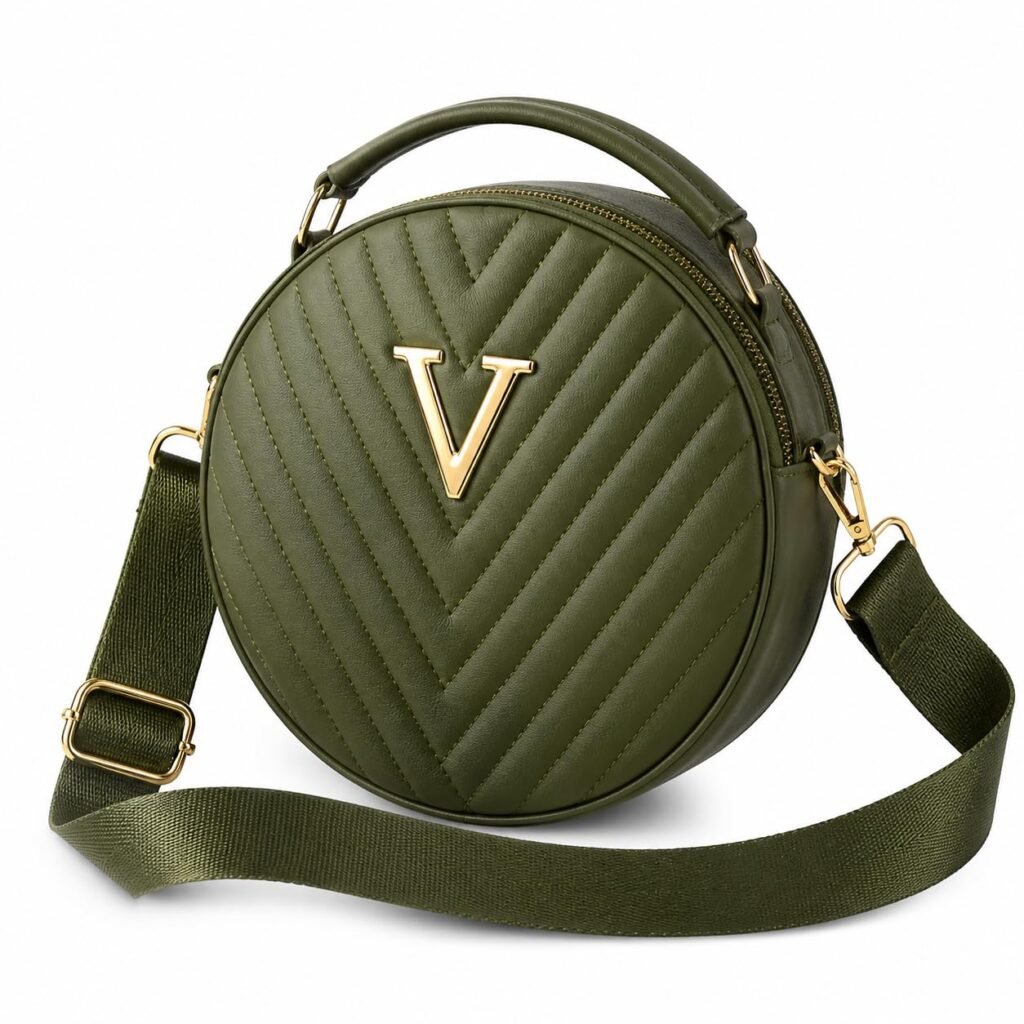 SAGEWARE Round Quilted Sling Bag for Women – Olive Green