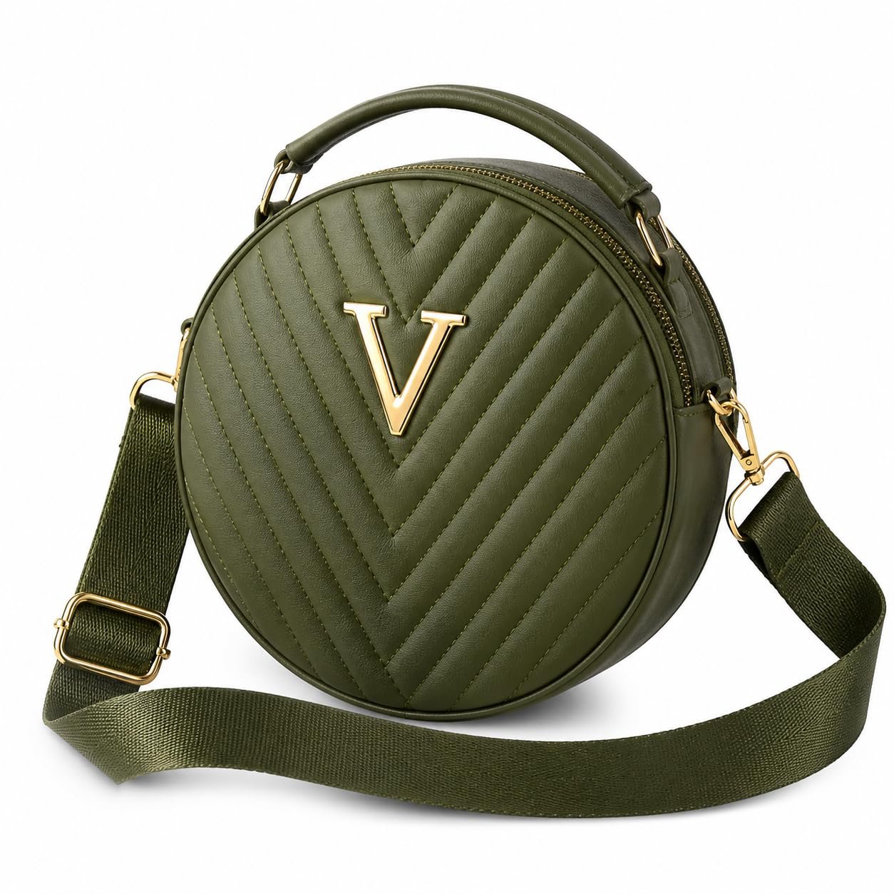 SAGEWARE Round Quilted Sling Bag for Women – Olive Green